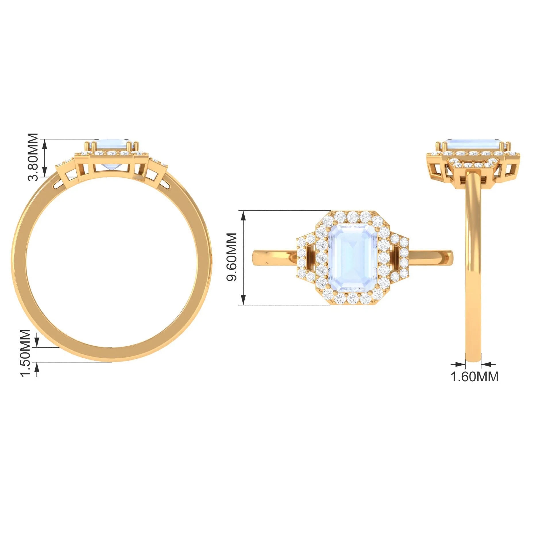 Emerald Cut Moonstone Halo Engagement Ring with Diamond