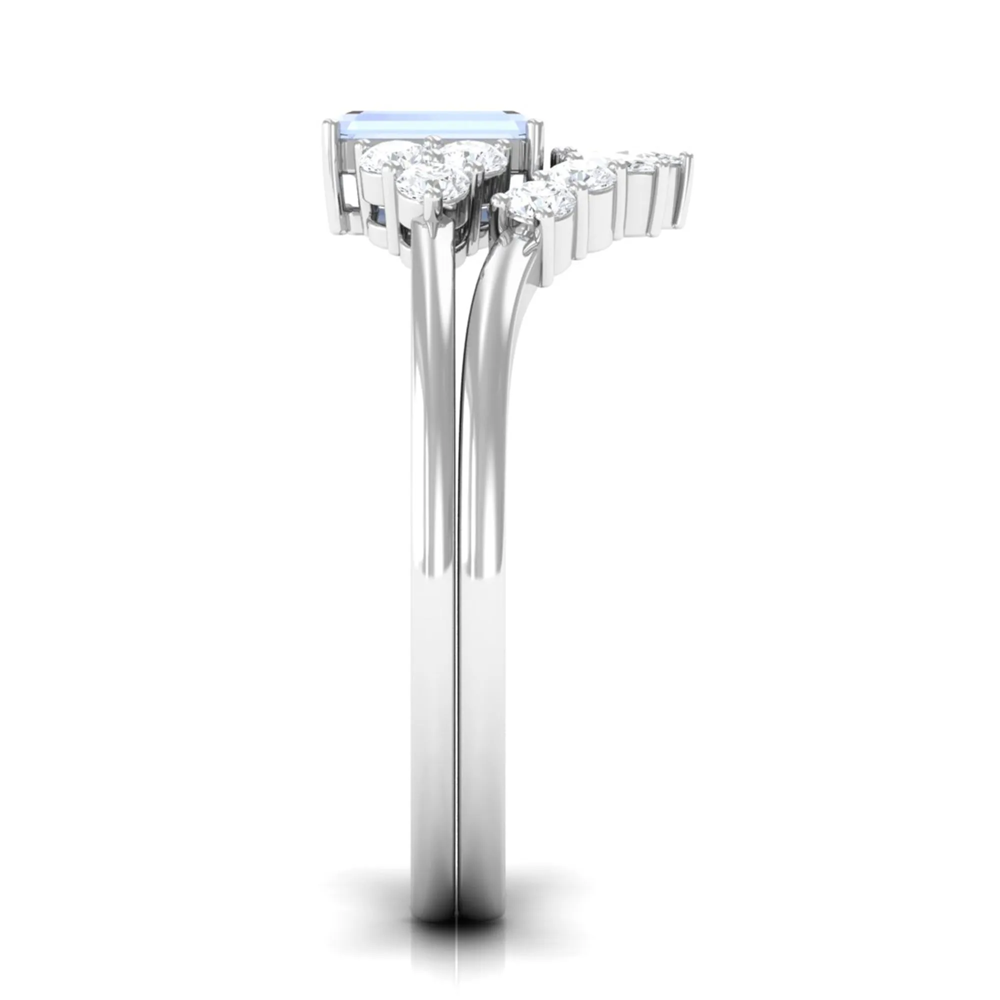 Emerald Cut Moonstone Solitaire Ring Set with Diamond