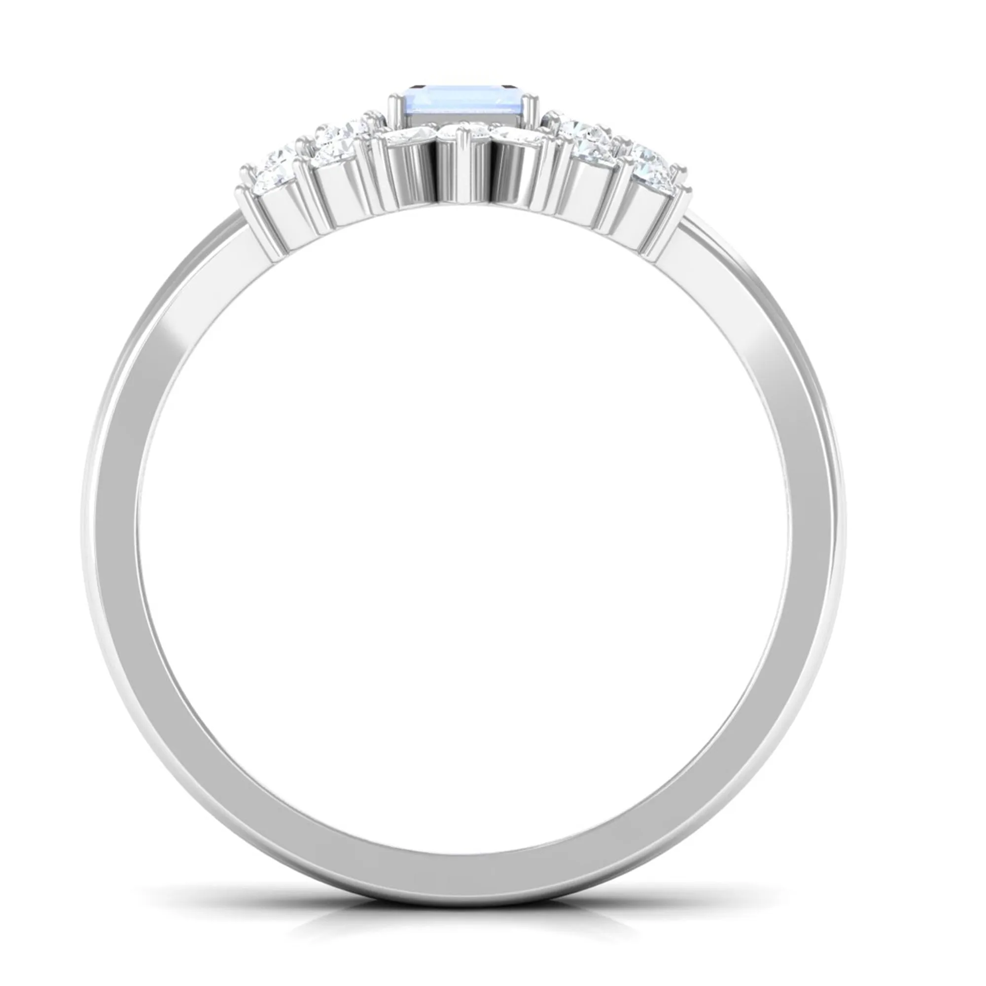 Emerald Cut Moonstone Solitaire Ring Set with Diamond