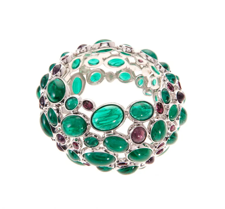 Emerald glass and rhodium-plated bronze bracelet, Amphitrite Collection