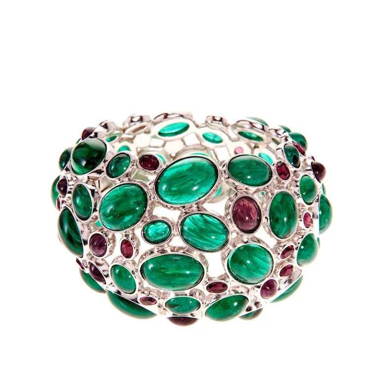 Emerald glass and rhodium-plated bronze bracelet, Amphitrite Collection