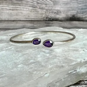 Faceted Amethyst - Flexible Sterling Silver Bracelet