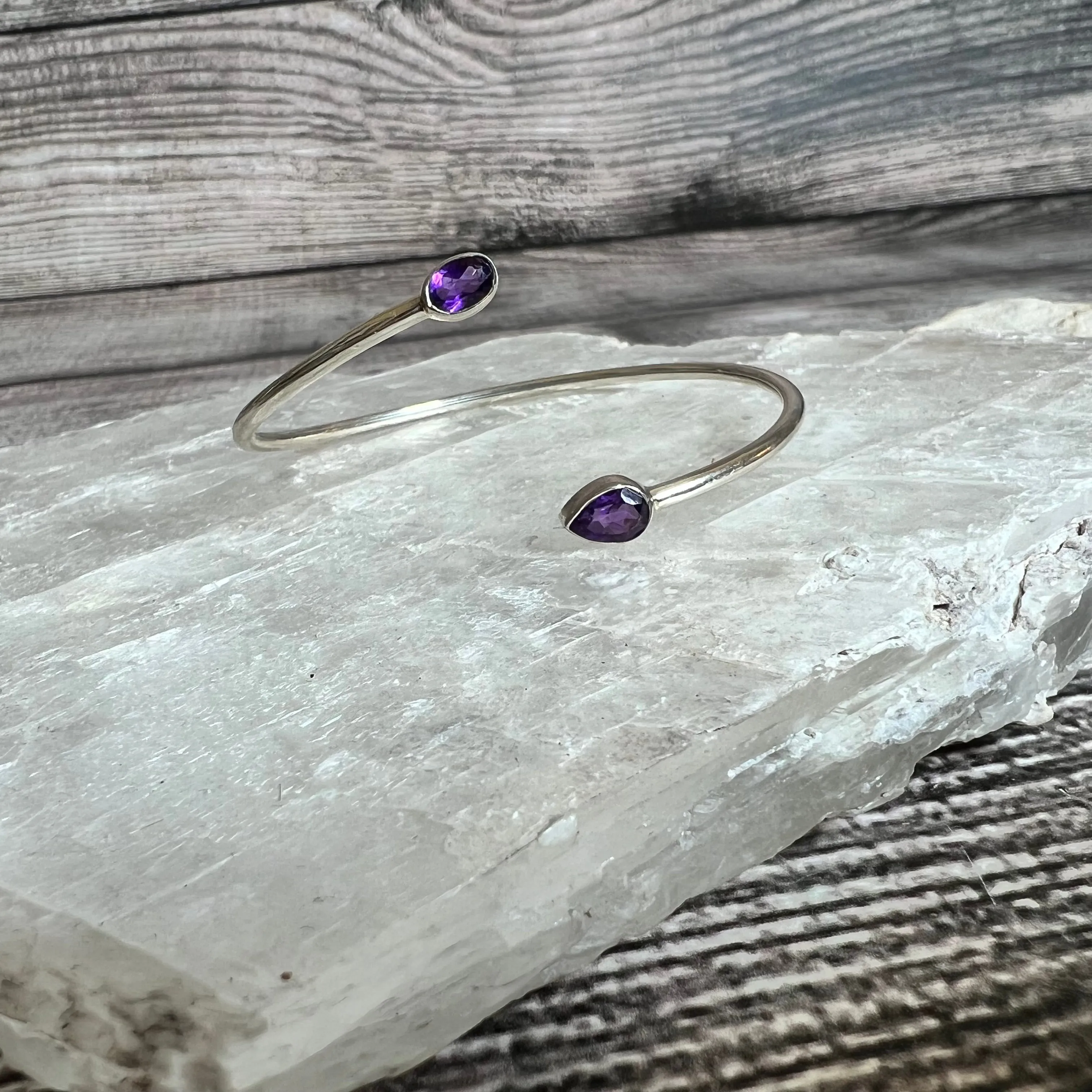 Faceted Amethyst - Flexible Sterling Silver Bracelet