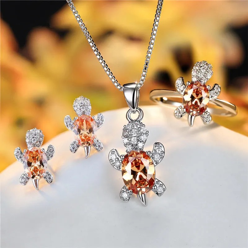 Fashion Oval Zircon Pendant Turtle Shape Necklaces With Rainbow Stone Multicolor Animal Necklace Jewelry For Woman And Children