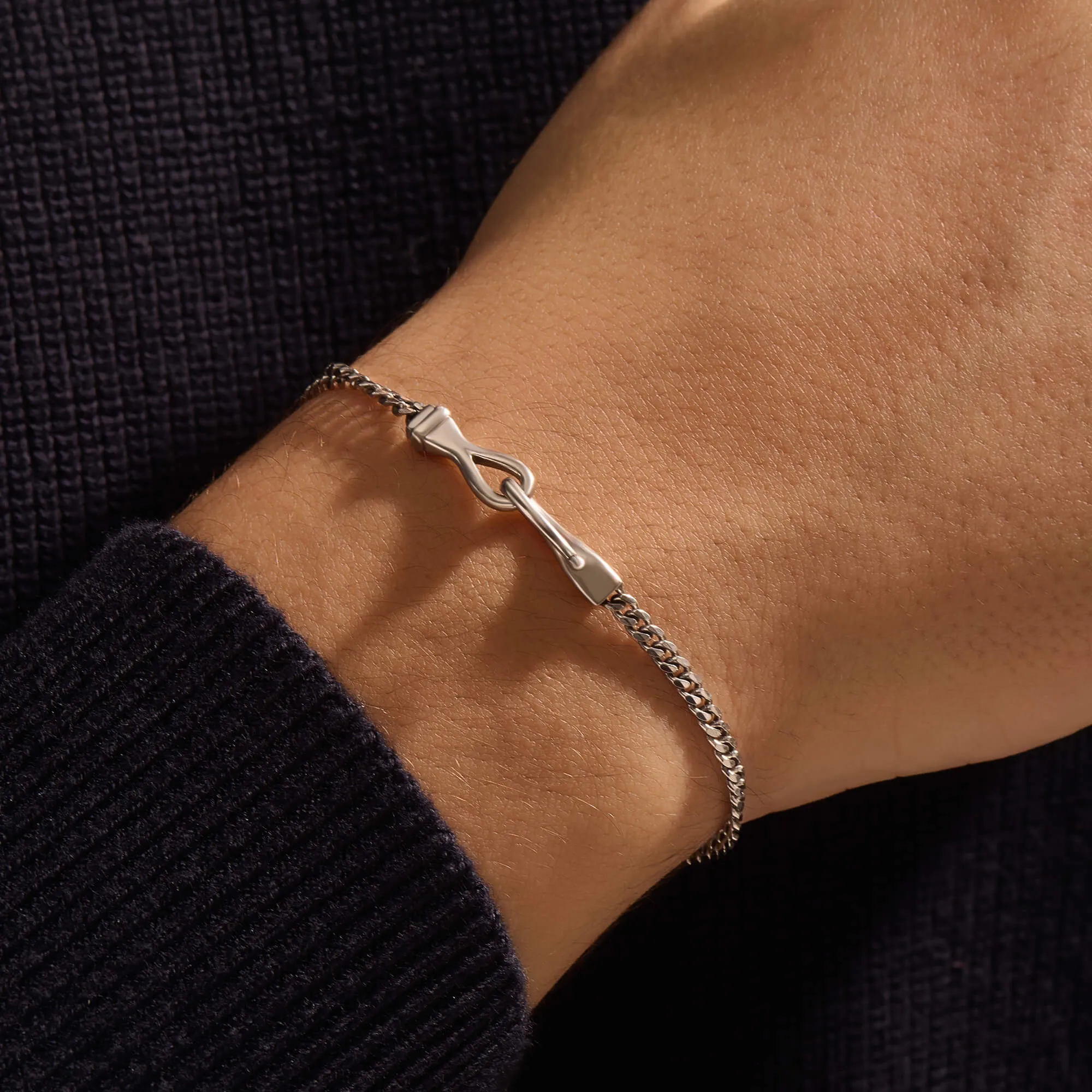 Fish Hook Cuban Chain Bracelet in Silver