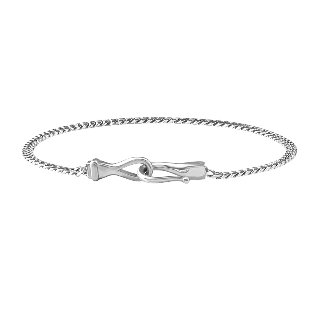 Fish Hook Cuban Chain Bracelet in Silver