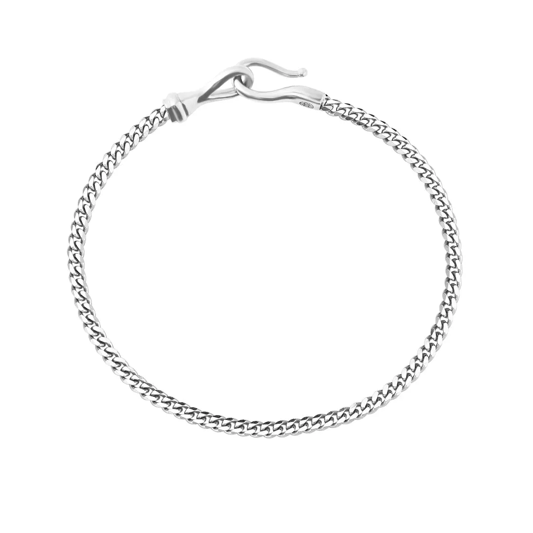 Fish Hook Cuban Chain Bracelet in Silver