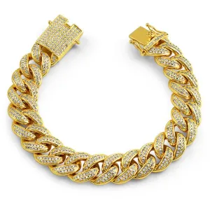 Full CZ Clasp Gold Cuban Bracelet 15MM Thick