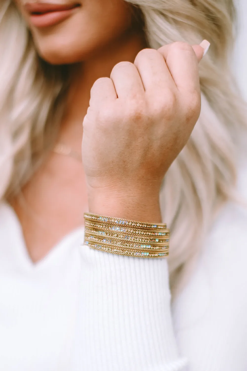 Glamour Unleashed: Gold Full Diamond Leather Magnetic Bracelet, Gold Accented Bracelet, Statement Buckle Bracelet