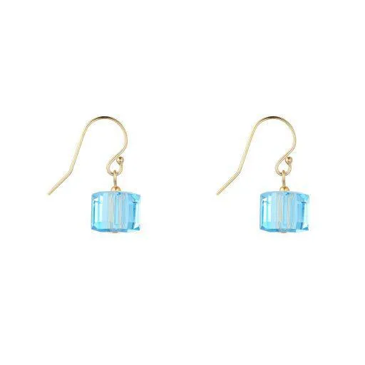 Gold Filled 8mm Aquamarine Cube Drop Earrings