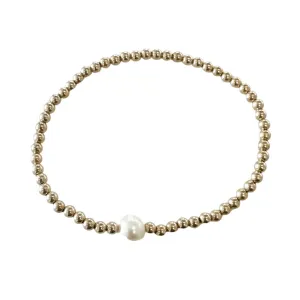 Gold Filled Ball Elastic Bracelet with Pearl