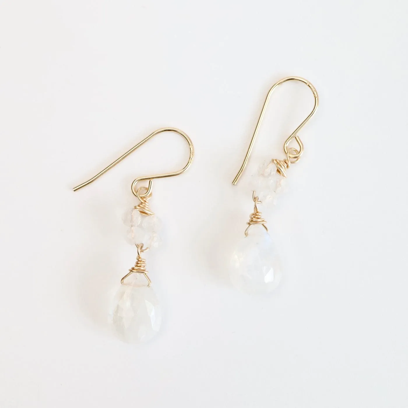 Gold Filled Flower Cluster with Rainbow Moonstone Earring