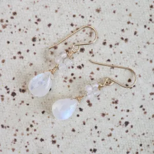 Gold Filled Flower Cluster with Rainbow Moonstone Earring