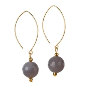 Gold Filled Grey Agate Oval Open Earrings