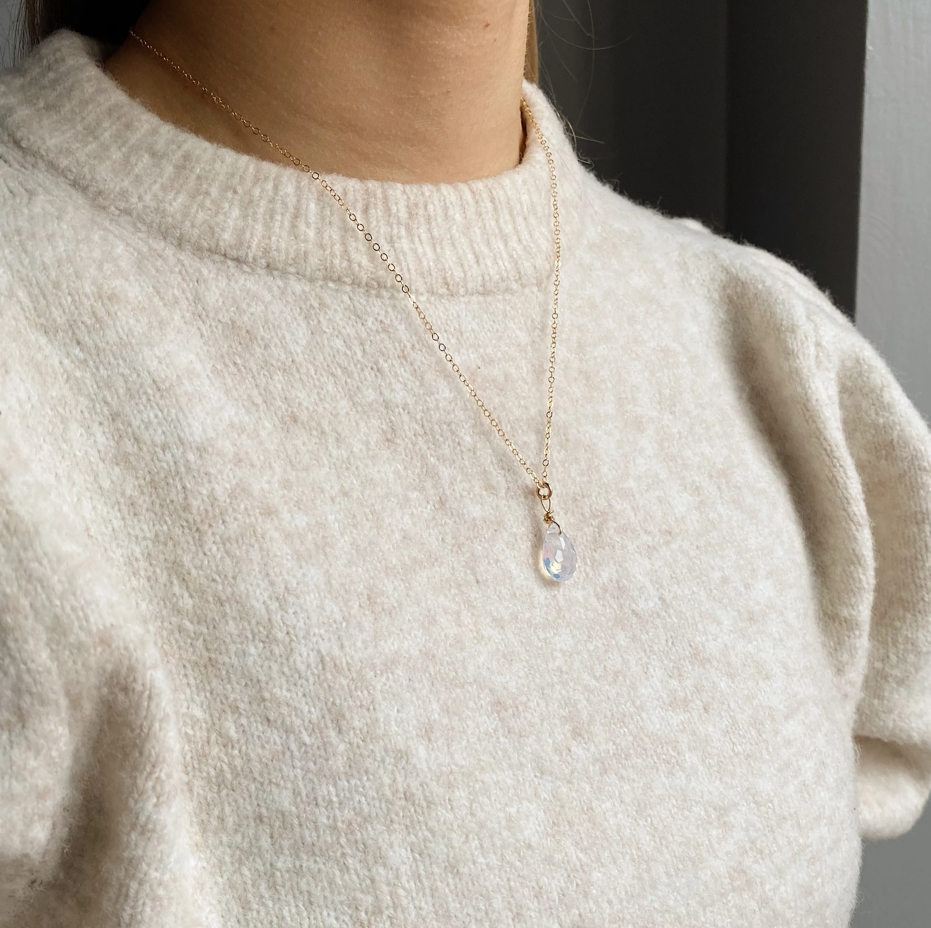 Gold Filled Opaque Teardrop Pendant Necklace