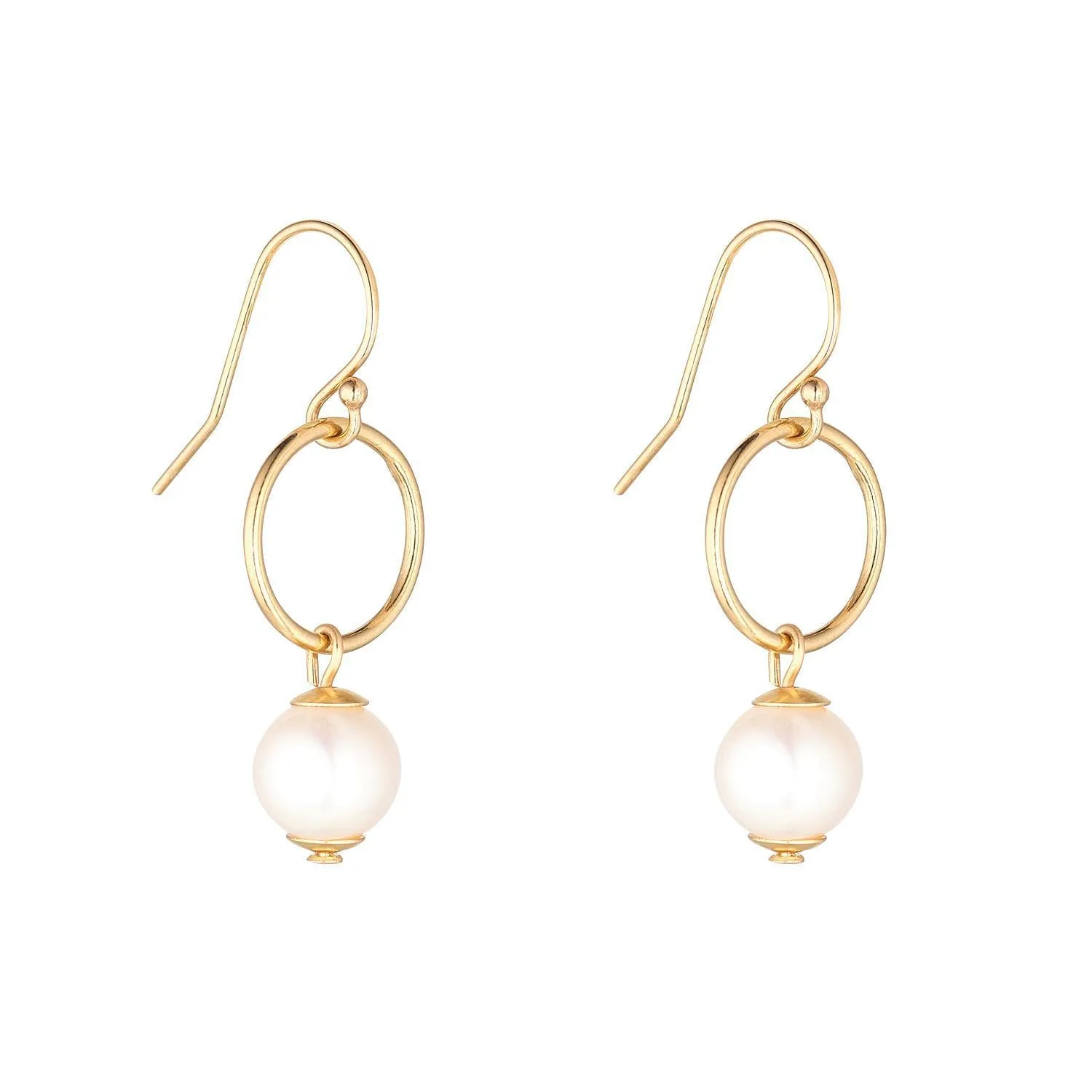 Gold Filled Petite Pearl & Circle Drop Earrings