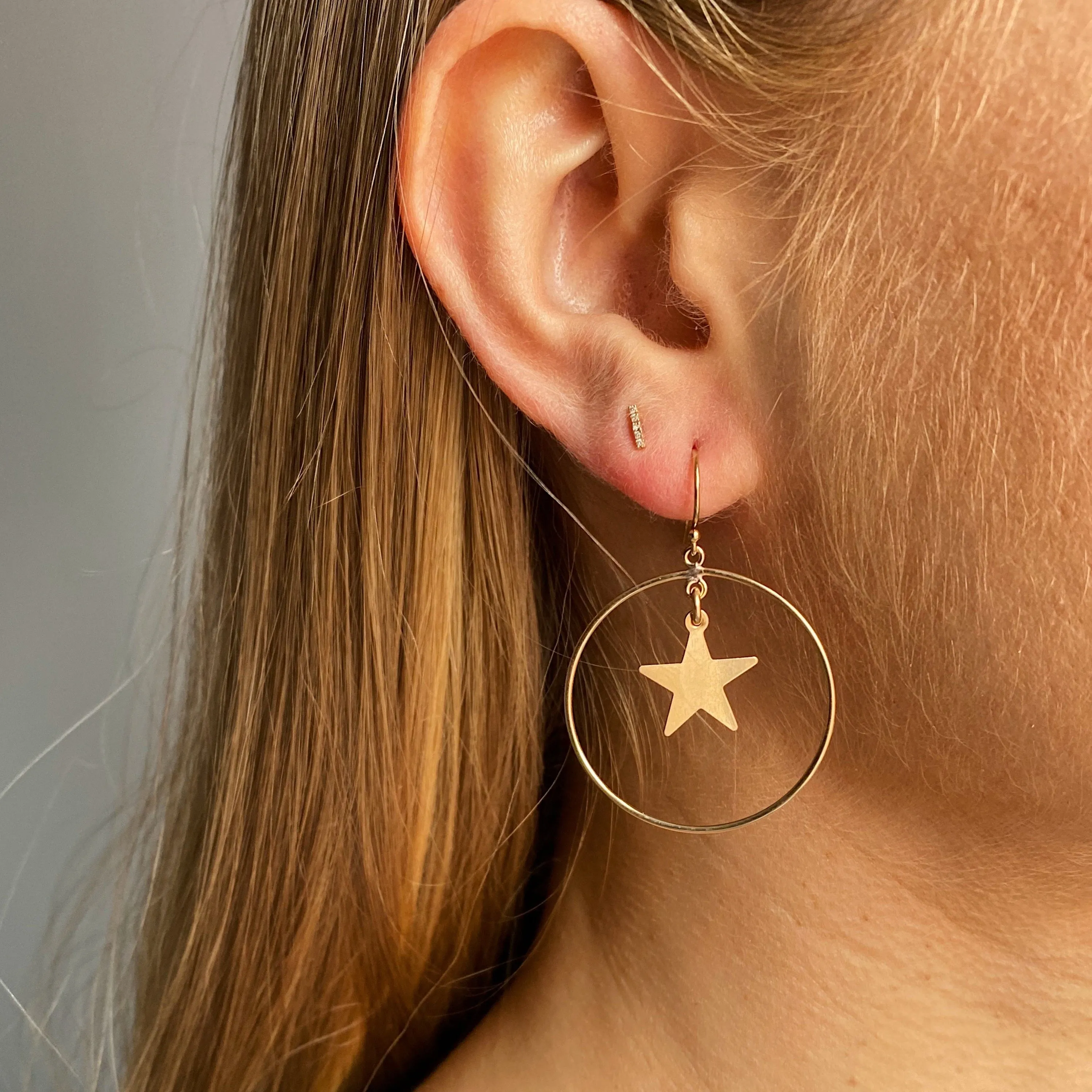 Gold Filled Star & Circle Hoop Earrings