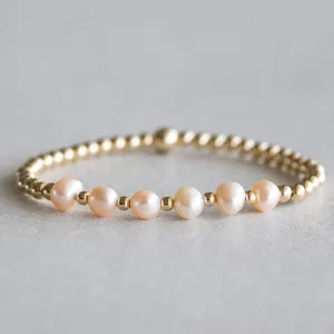 Gold Peach Pearl Bracelet