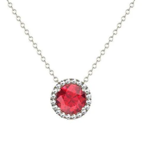 Gold Ruby Diamond Halo Pendant