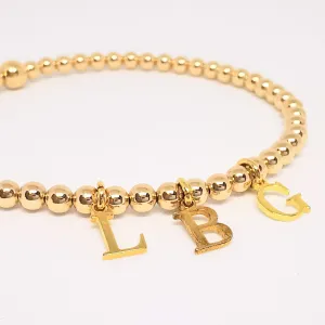 Gold Three Initial Bead Bracelet