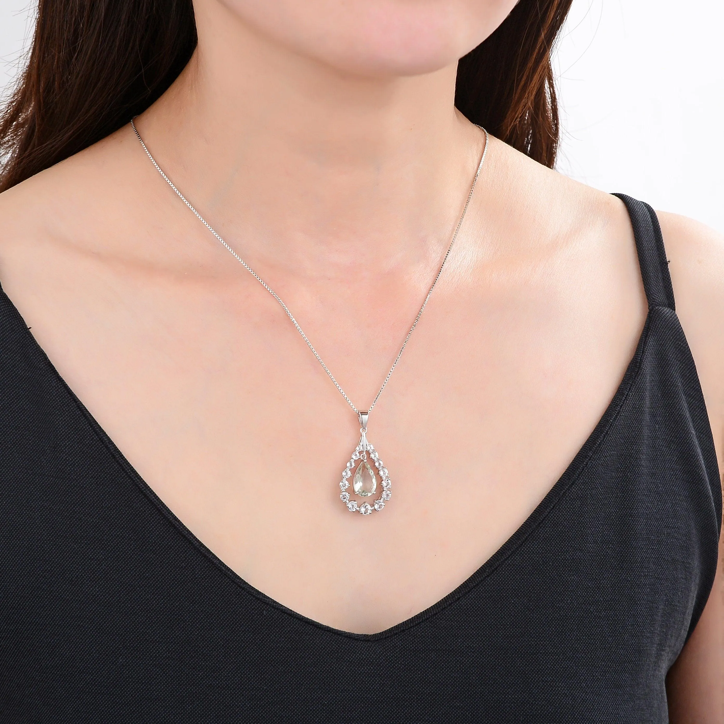 Green Amethyst Teardrop Pendant Necklace