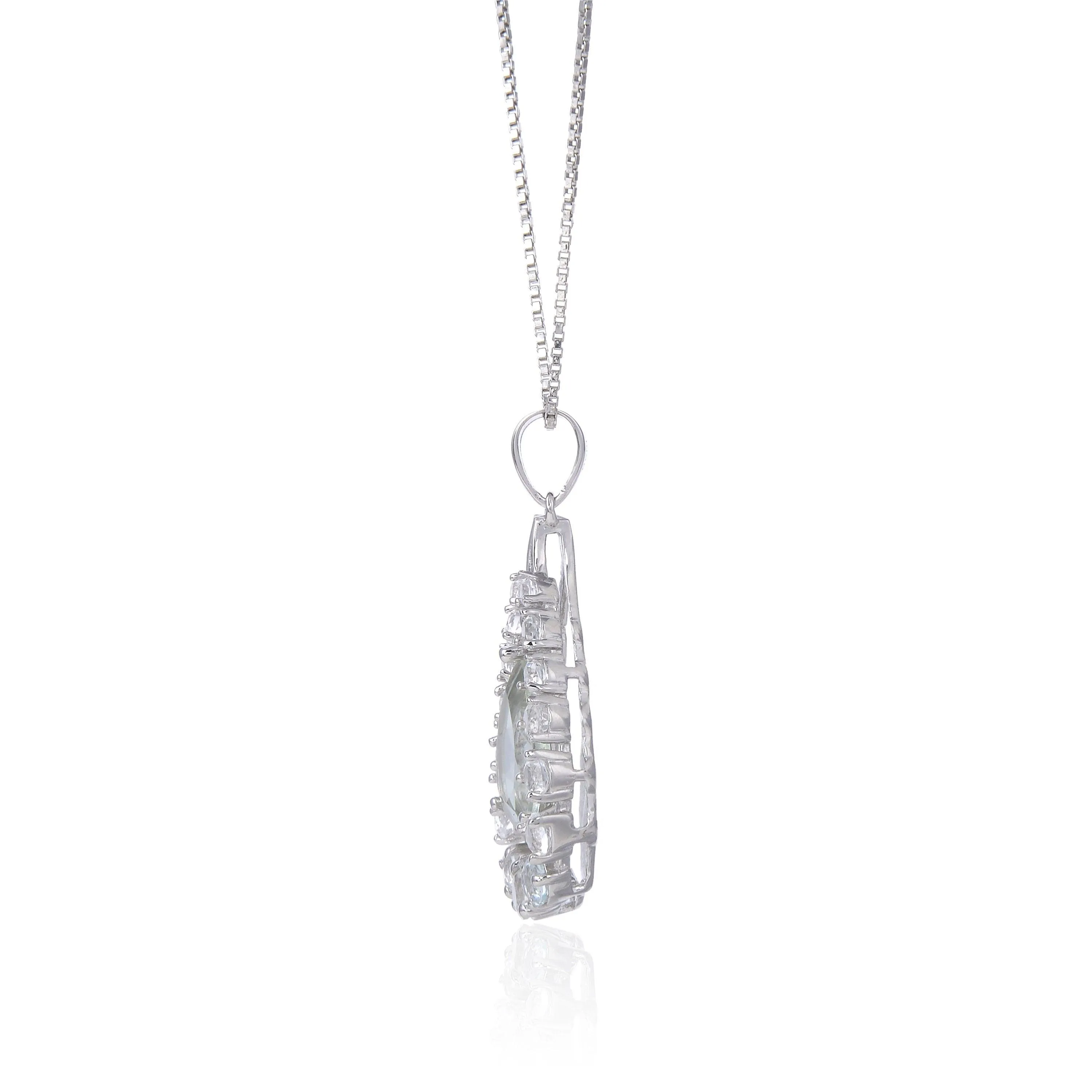 Green Amethyst Teardrop Pendant Necklace