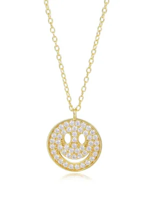 Happy Face Necklace 925 Sterling Silver 18K Gold Vermeil Smiley Jewelry