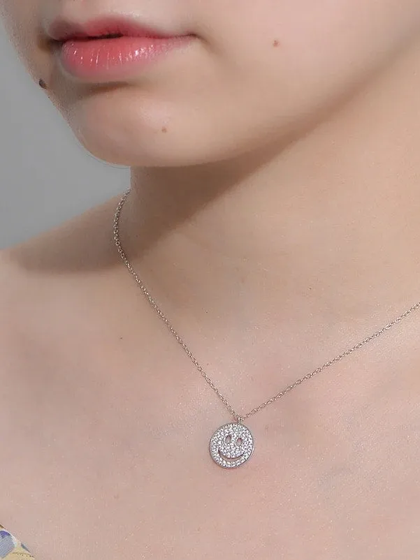 Happy Face Necklace 925 Sterling Silver 18K Gold Vermeil Smiley Jewelry