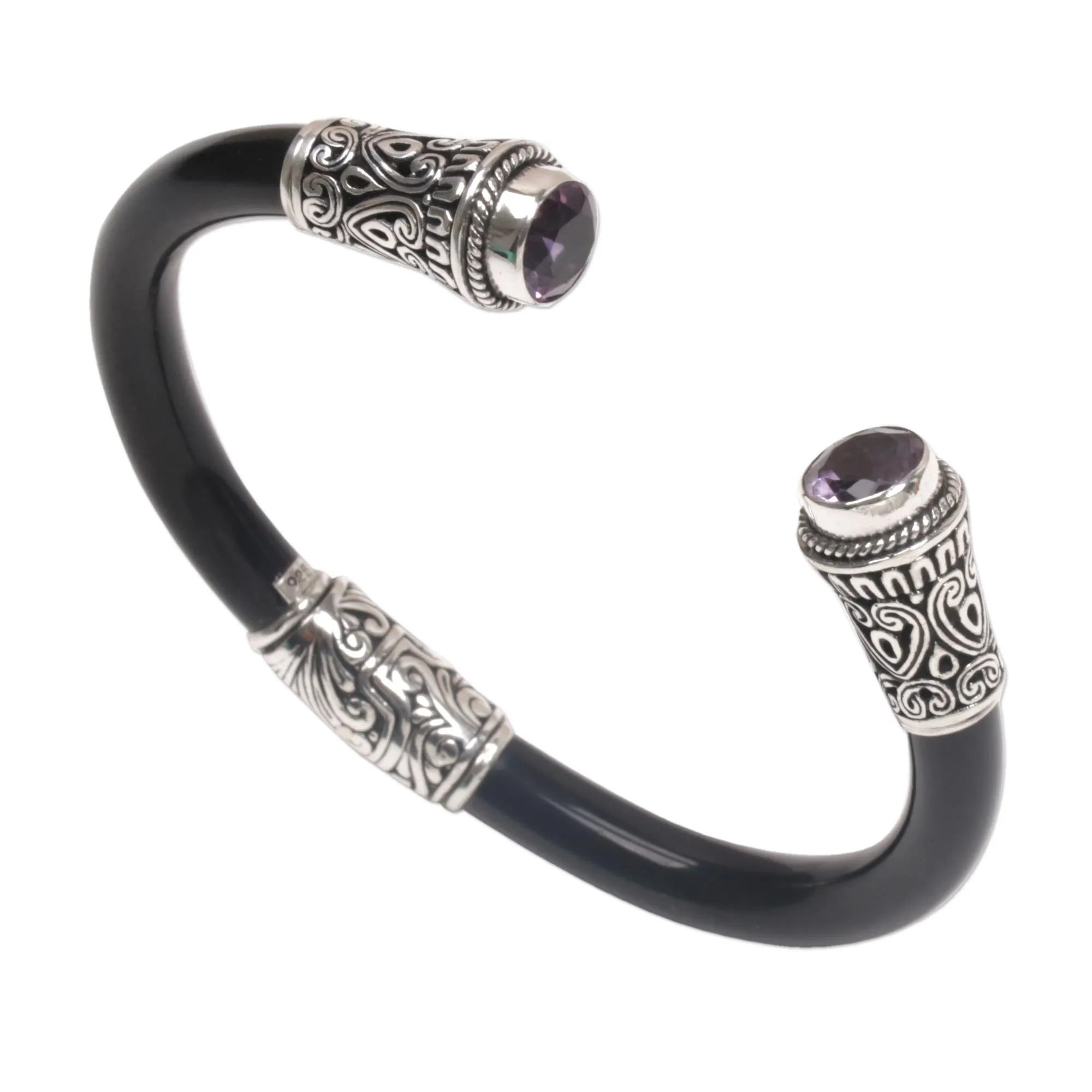 Heart of the Jungle Amethyst and Sterling Silver Cuff Bracelet from Bali