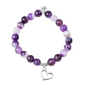 Heart | Stone Beaded Charm Bracelet | Amethyst