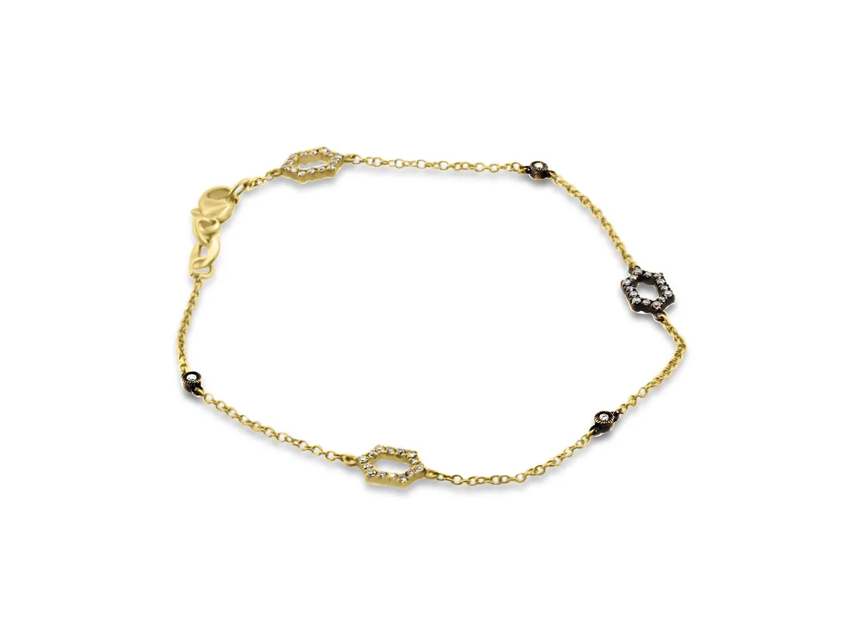 Hexagonal Pave Black and Gold Bracelet