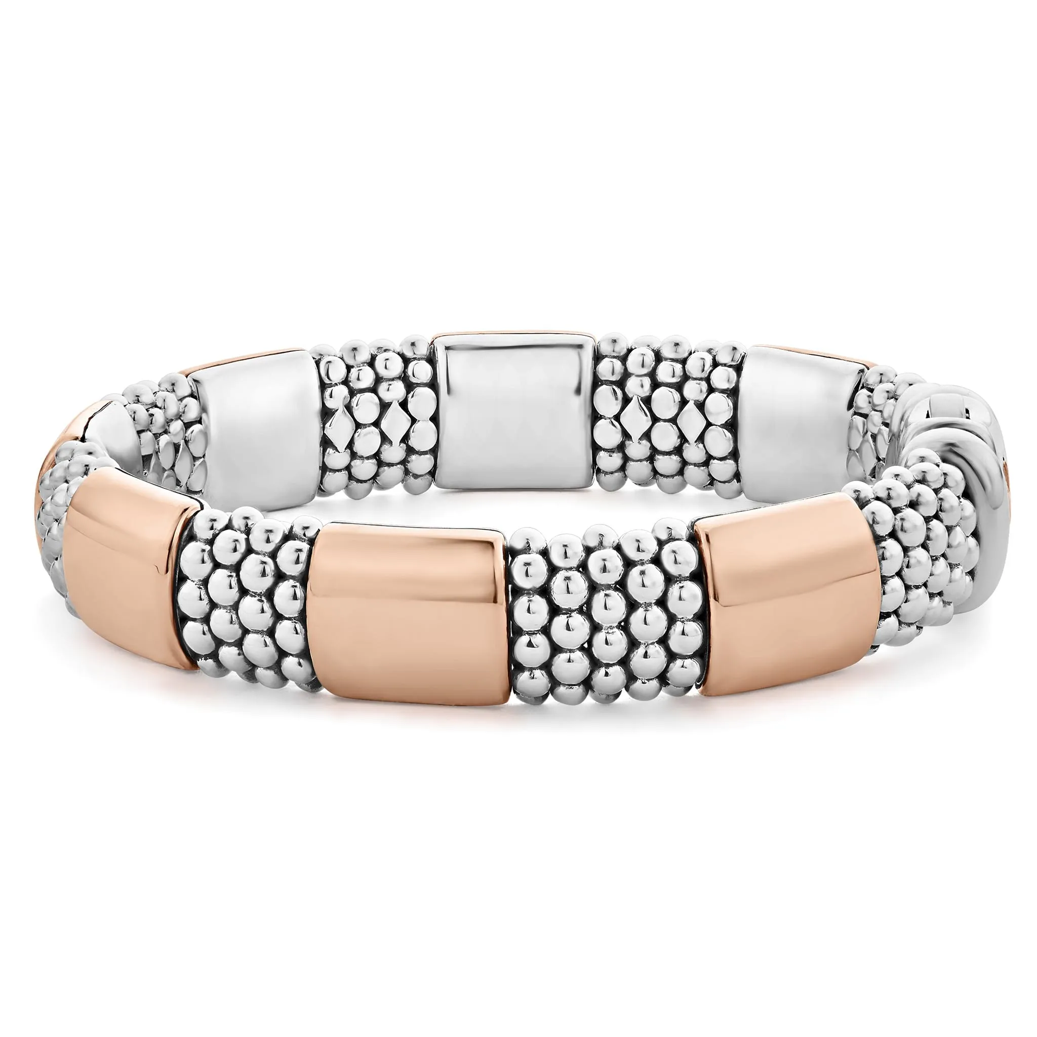 High Bar Rose Gold Station Caviar Bracelet | 12mm