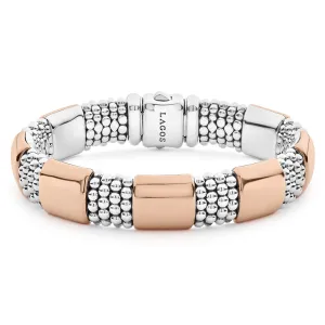 High Bar Rose Gold Station Caviar Bracelet | 12mm