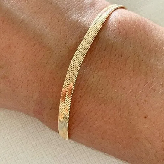 High Polish 18K Gold Filled Herringbone Bracelet, Gold, Herringbone Jewelry Necklace