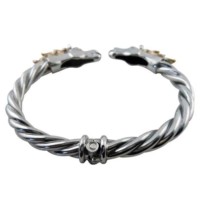 Hinged Horse Head Bracelet Sterling Silver 14k Gold