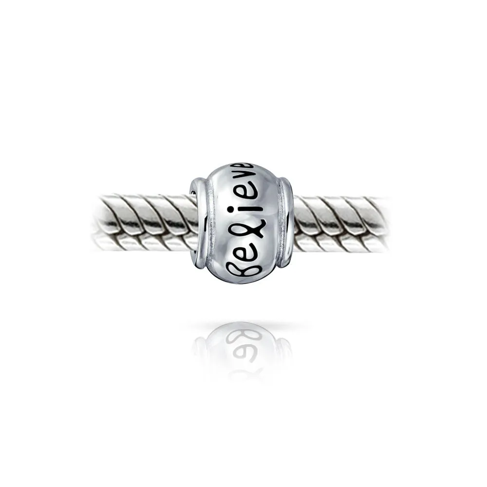 Inspirational Message Barrel Charm Bead .925 Sterling Silver