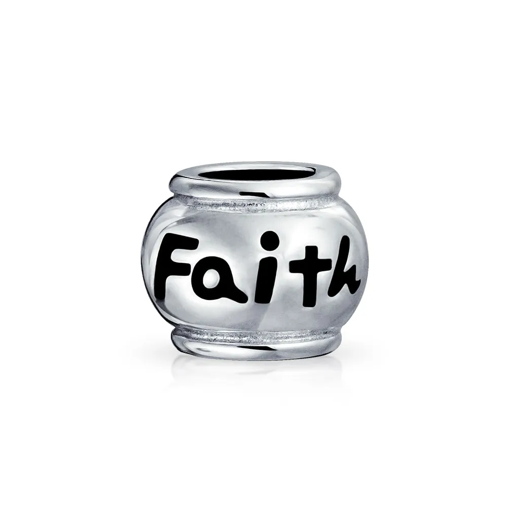 Inspirational Message Barrel Charm Bead .925 Sterling Silver