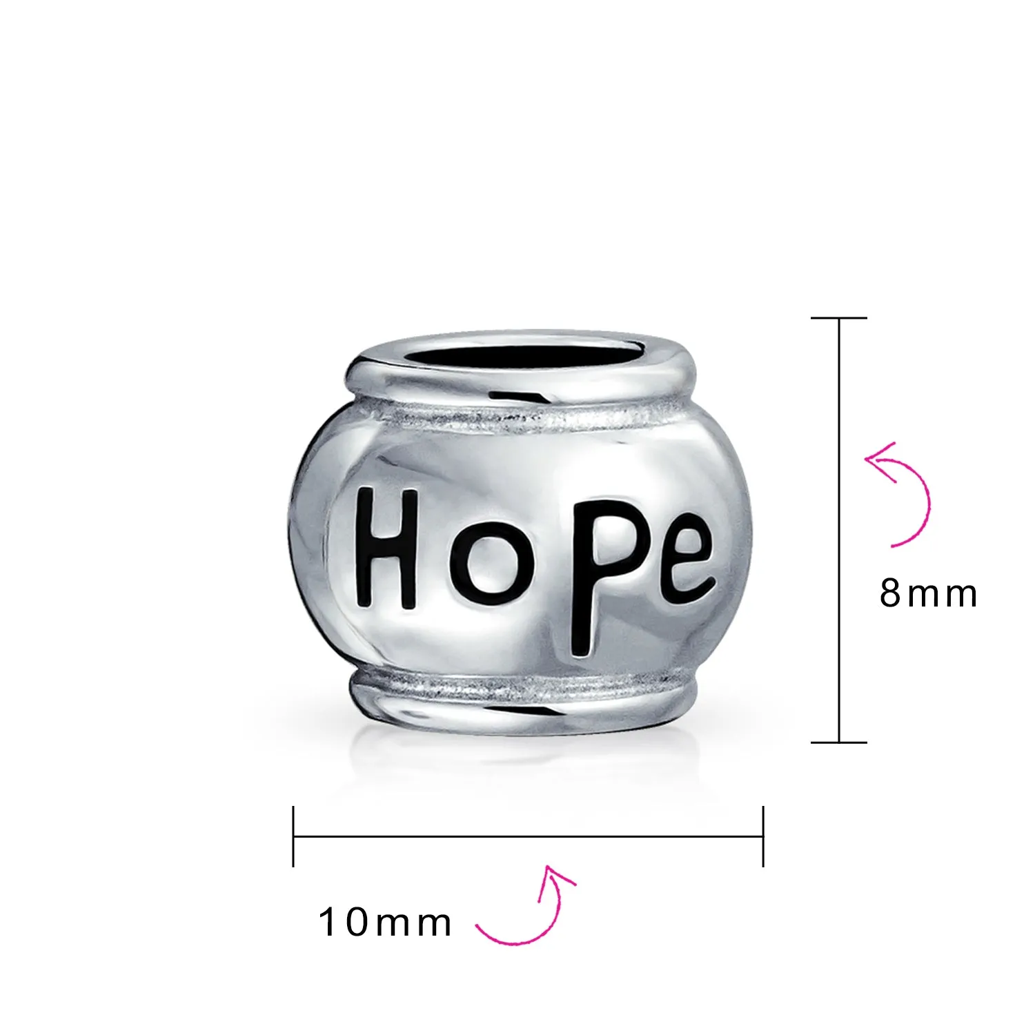 Inspirational Message Barrel Charm Bead .925 Sterling Silver