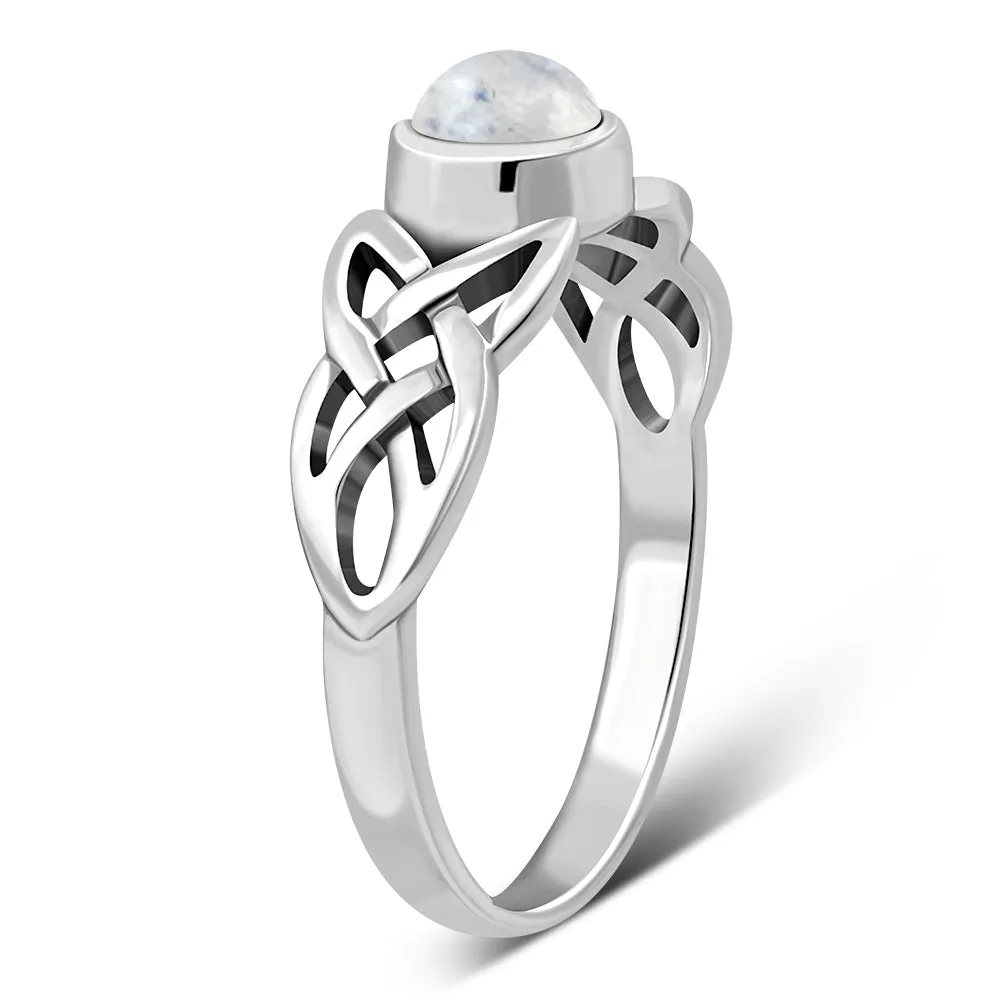 Irish Gaelic Celtic Knot 925 Sterling Silver Ring With Rainbow Moonstone