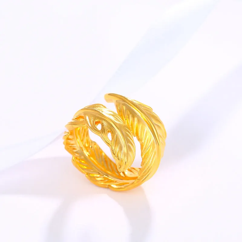 Jewelry simulated gold-plated love secret feather open ring fashionable personality female domineering ring