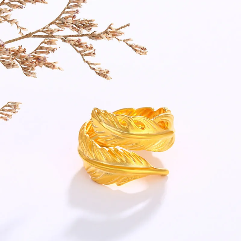 Jewelry simulated gold-plated love secret feather open ring fashionable personality female domineering ring