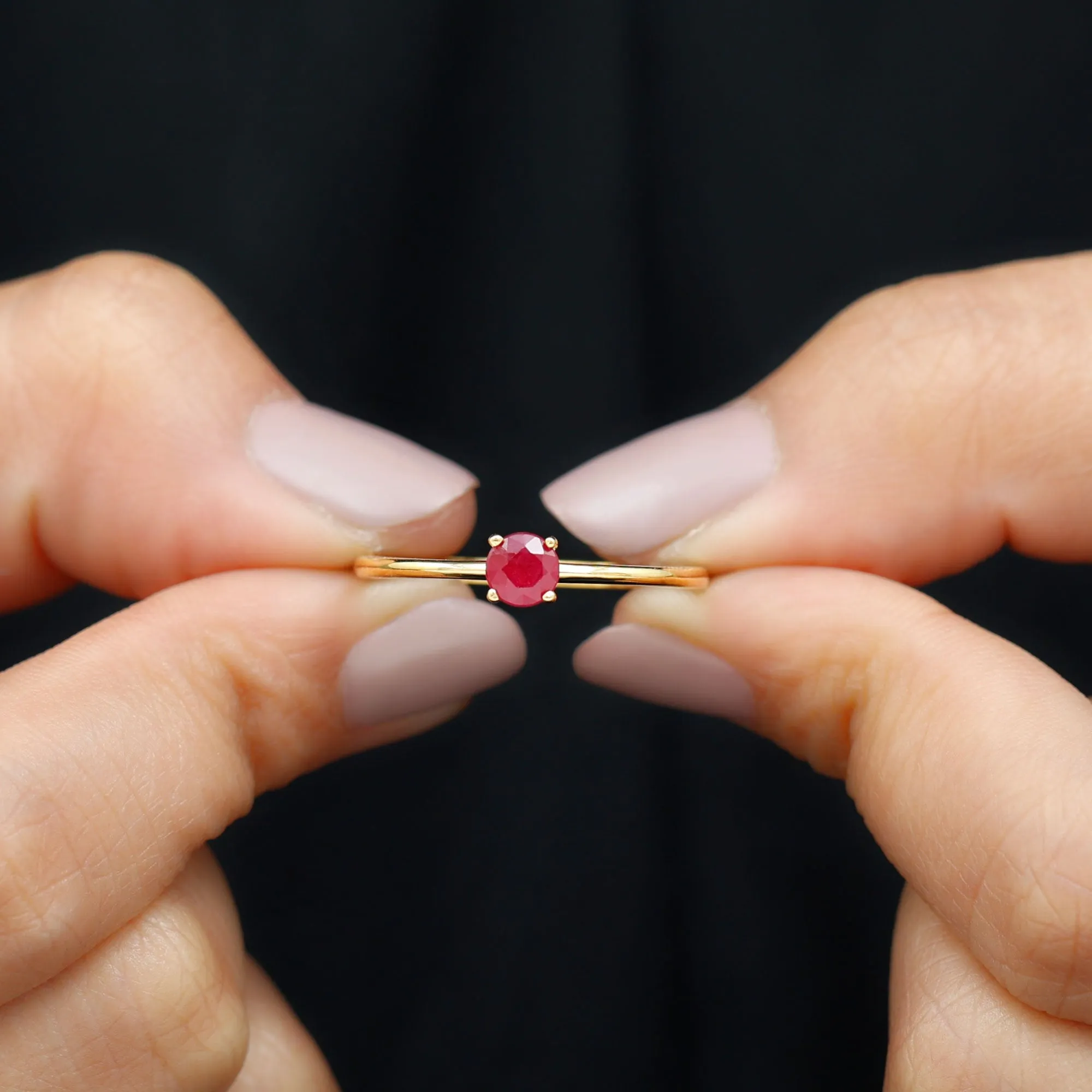 July Birthstone 5 MM Ruby Solitaire Ring in Peg Head Setting