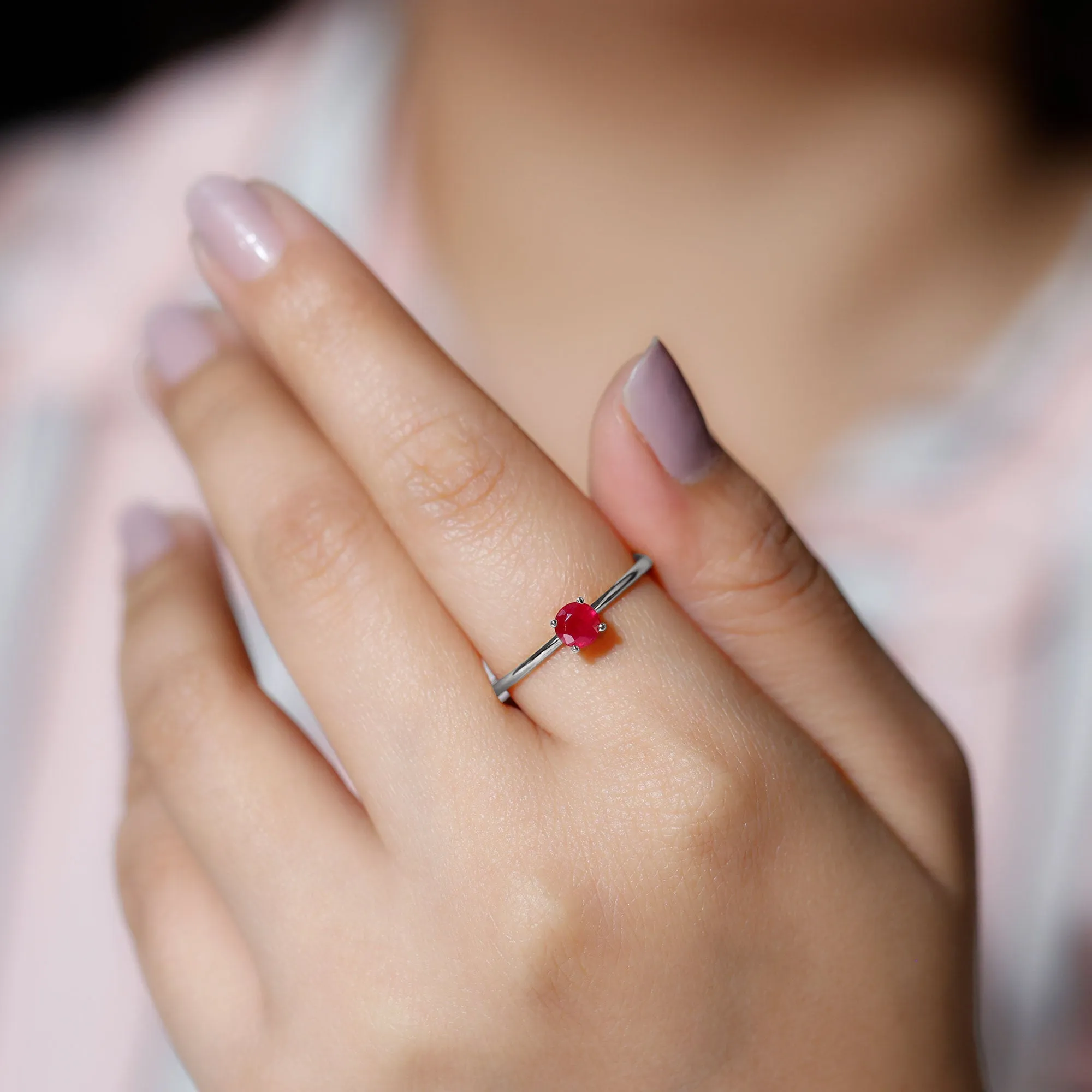 July Birthstone 5 MM Ruby Solitaire Ring in Peg Head Setting