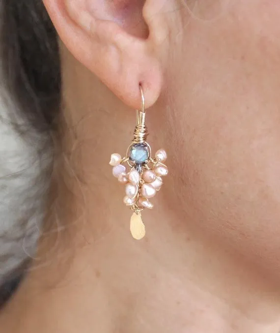 Labradorite and Pearls Fairy Earring in Gold Filled