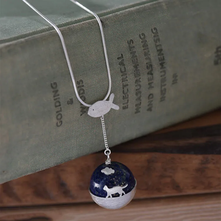 Lapis Lazuli Pendant Necklace in Sterling Silver Handmade Gemstone Jewelry For Women