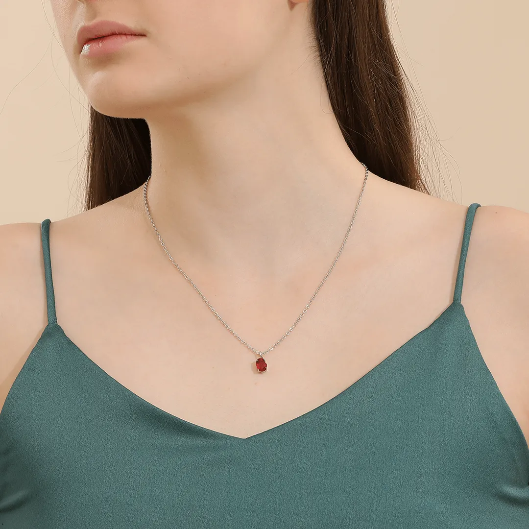 Memories: "JULY" | Ruby Necklace | White Gold-Plated