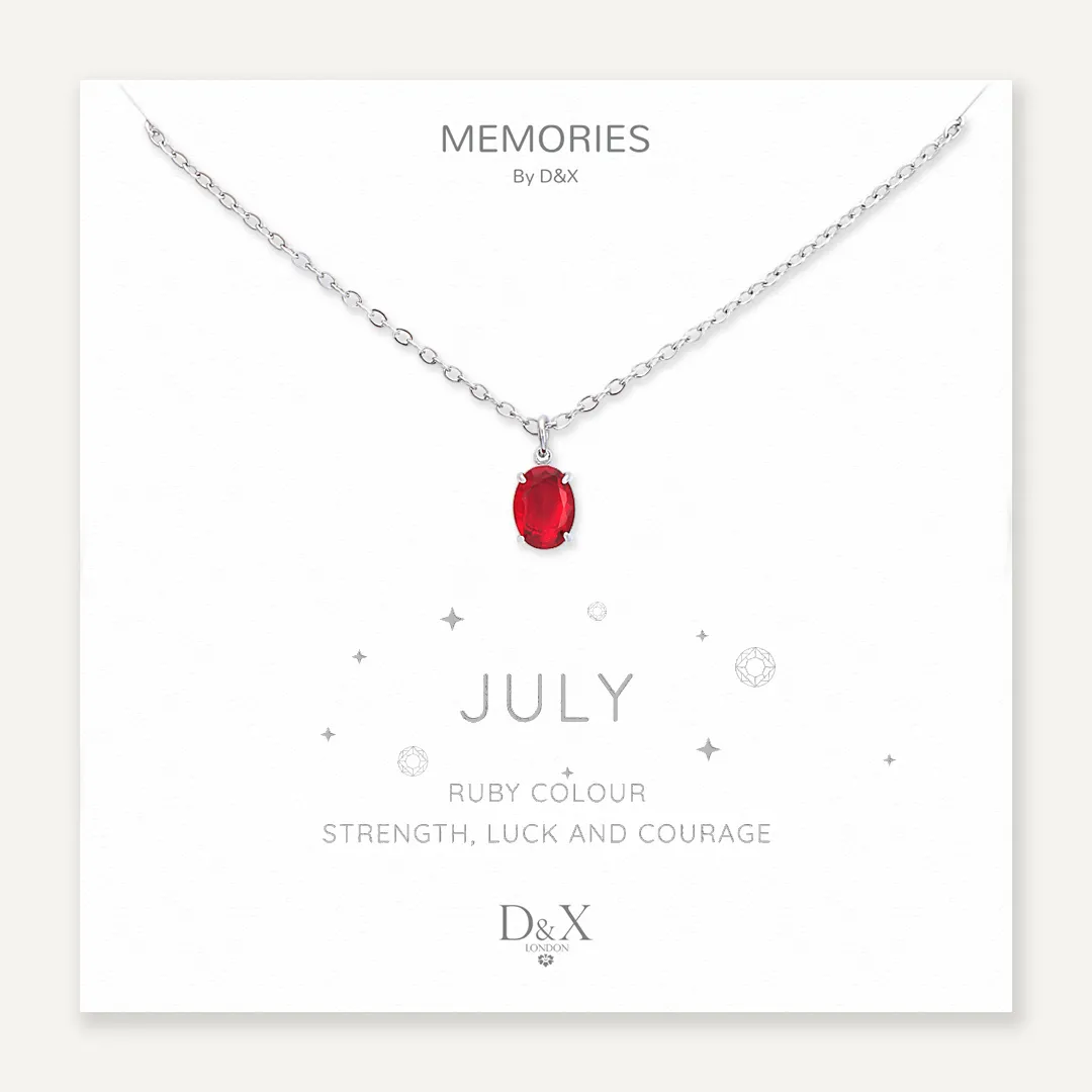 Memories: "JULY" | Ruby Necklace | White Gold-Plated