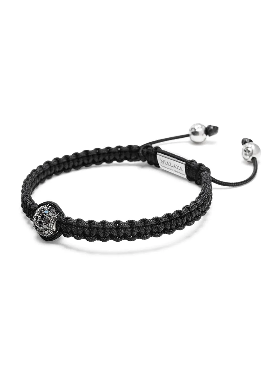 Men's Black String Bracelet with Black Diamond Bead