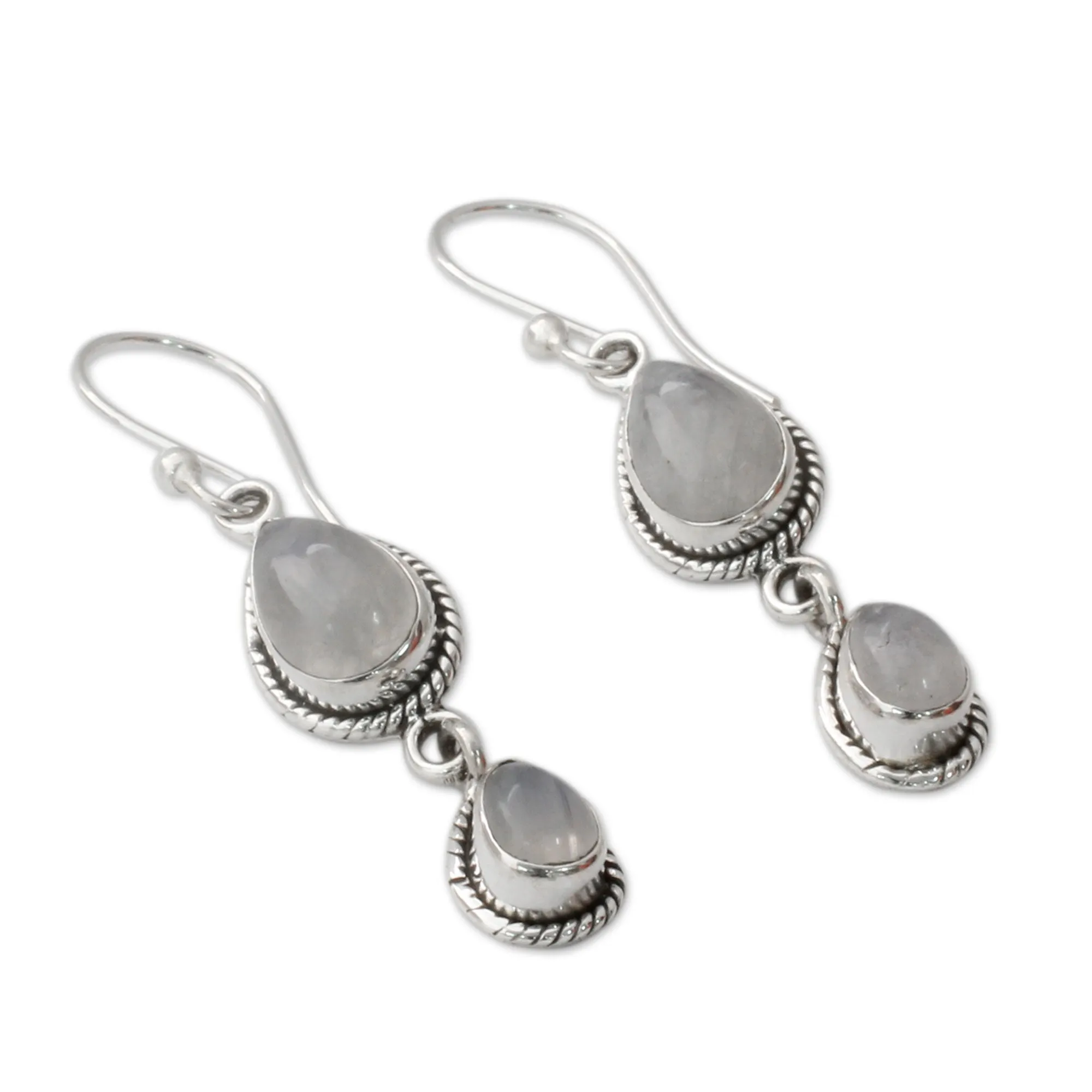 Misty Teardrops Moonstone Dangle Hook Earrings