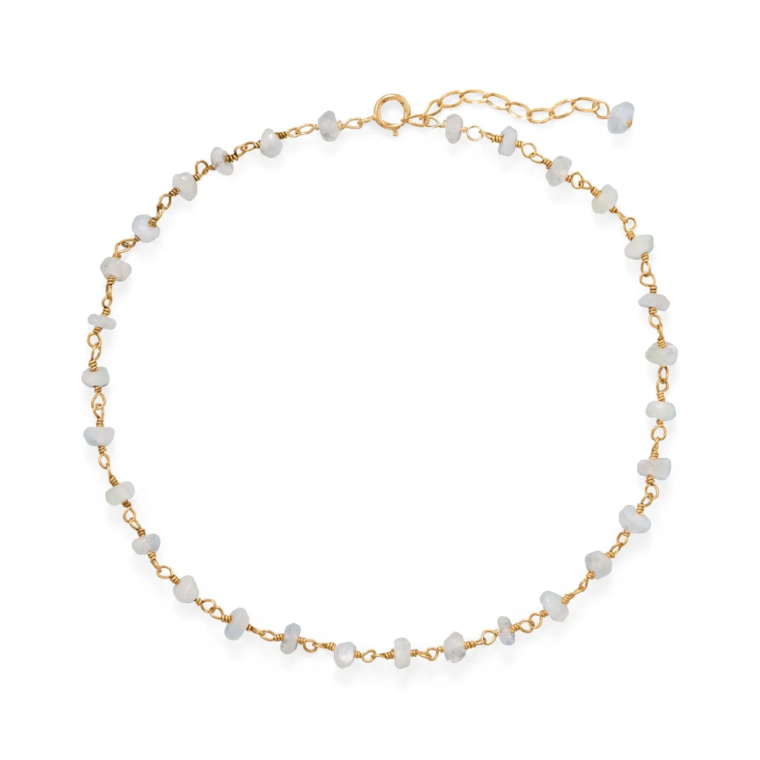 Moonlight Glow! 9.5"   1" 14 Karat Gold Plated Rainbow Moonstone Anklet